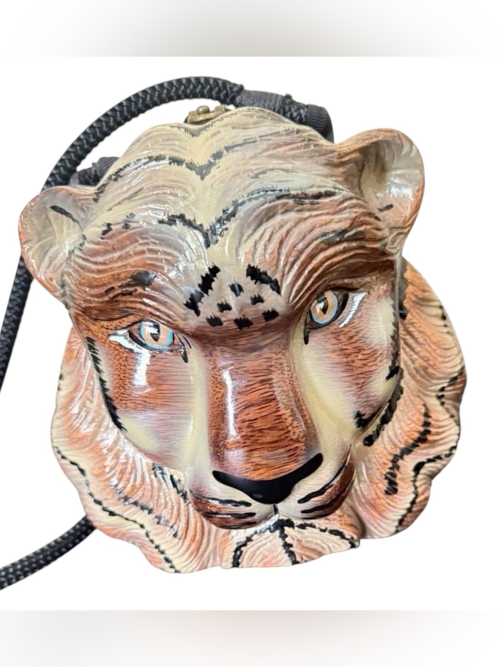 Timmy Woods Beverly Hills Rare Lion Face Crossbody Bag Purse in Cream and Brown